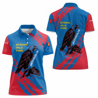 Mongolia Women Polo Shirt with Eagle Strong Wild Free Red Blue Brush Spirit