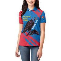 Mongolia Women Polo Shirt with Eagle Strong Wild Free Red Blue Brush Spirit