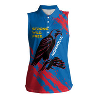 Mongolia Women Sleeveless Polo Shirt with Eagle Strong Wild Free Red Blue Brush Spirit