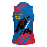 Mongolia Women Sleeveless Polo Shirt with Eagle Strong Wild Free Red Blue Brush Spirit