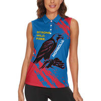 Mongolia Women Sleeveless Polo Shirt with Eagle Strong Wild Free Red Blue Brush Spirit