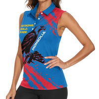 Mongolia Women Sleeveless Polo Shirt with Eagle Strong Wild Free Red Blue Brush Spirit