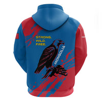 Mongolia Zip Hoodie with Eagle Strong Wild Free Red Blue Brush Spirit