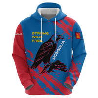 Mongolia Zip Hoodie with Eagle Strong Wild Free Red Blue Brush Spirit