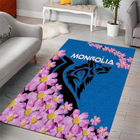 Mongolia Area Rug with Floral Wolf Pink Blossom Blue Sky Spirit