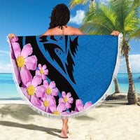 Mongolia Beach Blanket with Floral Wolf Pink Blossom Blue Sky Spirit