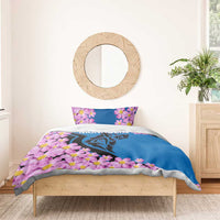 Mongolia Bedding Set with Floral Wolf Pink Blossom Blue Sky Spirit