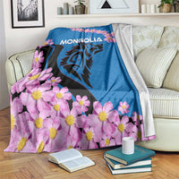 Mongolia Blanket with Floral Wolf Pink Blossom Blue Sky Spirit