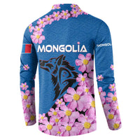 Mongolia Button Sweatshirt with Floral Wolf Pink Blossom Blue Sky Spirit