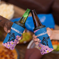 Mongolia 4 in 1 Can Cooler Tumbler with Floral Wolf Pink Blossom Blue Sky Spirit