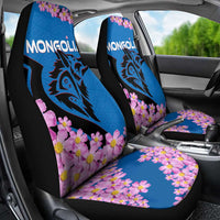 Mongolia Car Seat Cover with Floral Wolf Pink Blossom Blue Sky Spirit