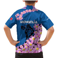 Mongolia Family Matching Mermaid Dress and Hawaiian Shirt with Floral Wolf Pink Blossom Blue Sky Spirit