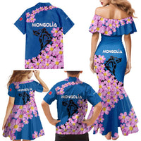 Mongolia Family Matching Mermaid Dress and Hawaiian Shirt with Floral Wolf Pink Blossom Blue Sky Spirit