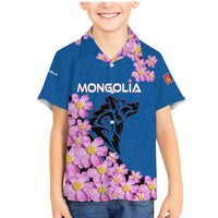 Mongolia Family Matching Mermaid Dress and Hawaiian Shirt with Floral Wolf Pink Blossom Blue Sky Spirit