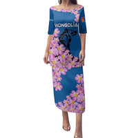 Mongolia Family Matching Puletasi and Hawaiian Shirt with Floral Wolf Pink Blossom Blue Sky Spirit