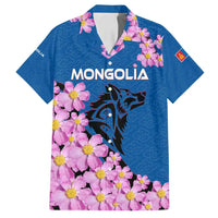 Mongolia Family Matching Tank Maxi Dress and Hawaiian Shirt with Floral Wolf Pink Blossom Blue Sky Spirit