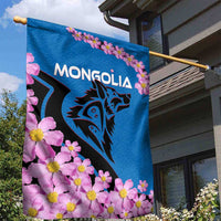Mongolia Garden Flag with Floral Wolf Pink Blossom Blue Sky Spirit
