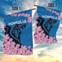 Mongolia Garden Flag with Floral Wolf Pink Blossom Blue Sky Spirit