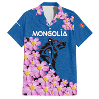 Mongolia Hawaiian Shirt with Floral Wolf Pink Blossom Blue Sky Spirit