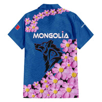 Mongolia Hawaiian Shirt with Floral Wolf Pink Blossom Blue Sky Spirit