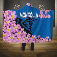 Mongolia Hooded Blanket with Floral Wolf Pink Blossom Blue Sky Spirit