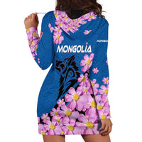 Mongolia Hoodie Dress with Floral Wolf Pink Blossom Blue Sky Spirit