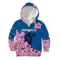 Mongolia Kid Hoodie with Floral Wolf Pink Blossom Blue Sky Spirit