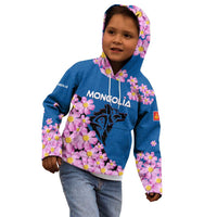 Mongolia Kid Hoodie with Floral Wolf Pink Blossom Blue Sky Spirit