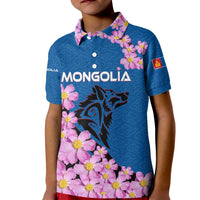 Mongolia Kid Polo Shirt with Floral Wolf Pink Blossom Blue Sky Spirit