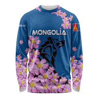Mongolia Long Sleeve Shirt with Floral Wolf Pink Blossom Blue Sky Spirit