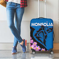 Mongolia Luggage Cover with Floral Wolf Pink Blossom Blue Sky Spirit