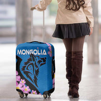 Mongolia Luggage Cover with Floral Wolf Pink Blossom Blue Sky Spirit