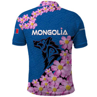 Mongolia Polo Shirt with Floral Wolf Pink Blossom Blue Sky Spirit