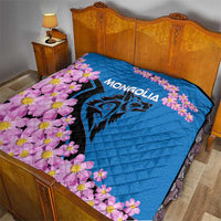 Mongolia Quilt with Floral Wolf Pink Blossom Blue Sky Spirit