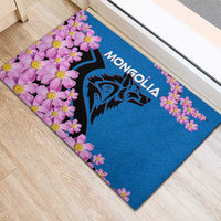 Mongolia Rubber Doormat with Floral Wolf Pink Blossom Blue Sky Spirit