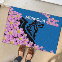 Mongolia Rubber Doormat with Floral Wolf Pink Blossom Blue Sky Spirit