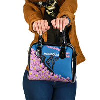 Mongolia Shoulder Handbag with Floral Wolf Pink Blossom Blue Sky Spirit