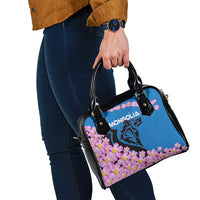 Mongolia Shoulder Handbag with Floral Wolf Pink Blossom Blue Sky Spirit