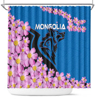 Mongolia Shower Curtain with Floral Wolf Pink Blossom Blue Sky Spirit