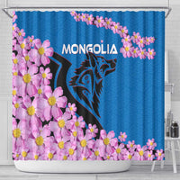 Mongolia Shower Curtain with Floral Wolf Pink Blossom Blue Sky Spirit