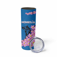 Mongolia Skinny Tumbler with Floral Wolf Pink Blossom Blue Sky Spirit