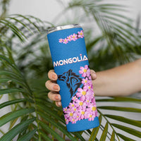 Mongolia Skinny Tumbler with Floral Wolf Pink Blossom Blue Sky Spirit