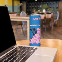 Mongolia Skinny Tumbler with Floral Wolf Pink Blossom Blue Sky Spirit