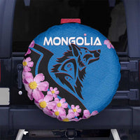Mongolia Spare Tire Cover with Floral Wolf Pink Blossom Blue Sky Spirit