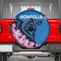 Mongolia Spare Tire Cover with Floral Wolf Pink Blossom Blue Sky Spirit