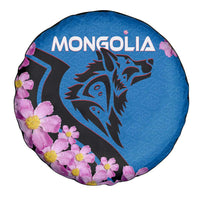 Mongolia Spare Tire Cover with Floral Wolf Pink Blossom Blue Sky Spirit