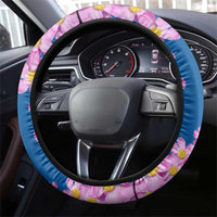 Mongolia Steering Wheel Cover with Floral Wolf Pink Blossom Blue Sky Spirit