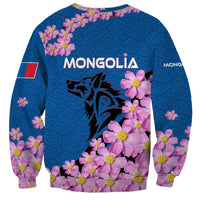 Mongolia Sweatshirt with Floral Wolf Pink Blossom Blue Sky Spirit