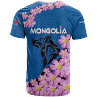 Mongolia T Shirt with Floral Wolf Pink Blossom Blue Sky Spirit