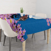 Mongolia Tablecloth with Floral Wolf Pink Blossom Blue Sky Spirit